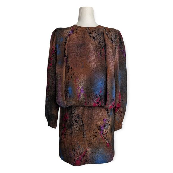 70's 80's Eclectic Blouson Mini Dress - Picture 1 of 6